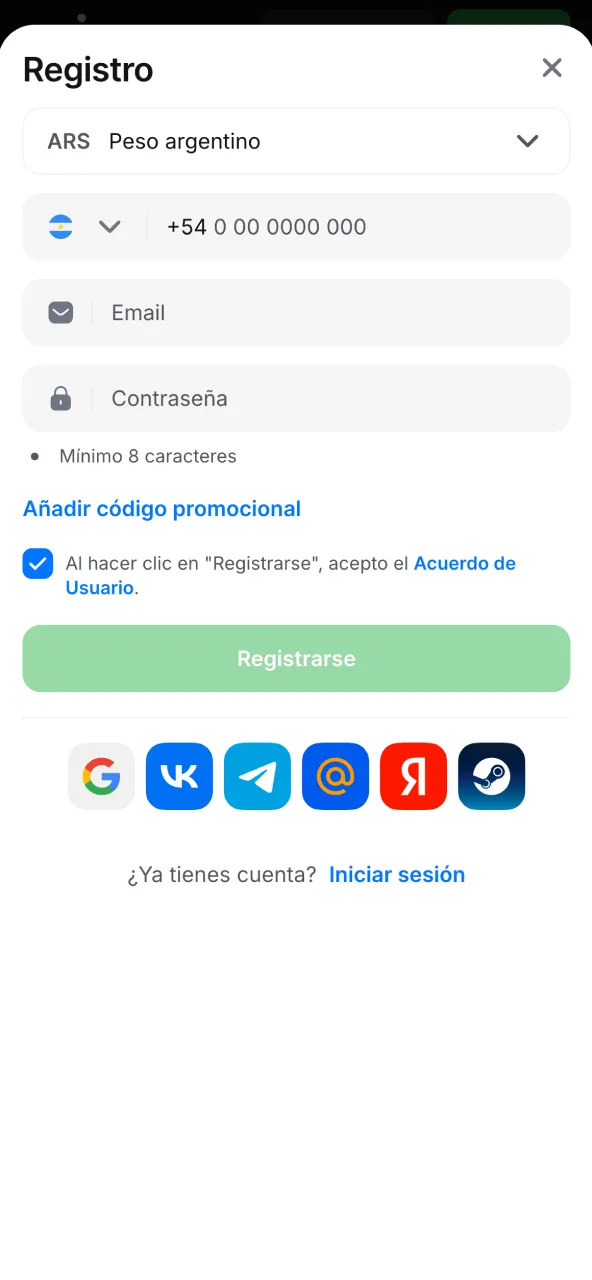 Create your 1win account from any device.